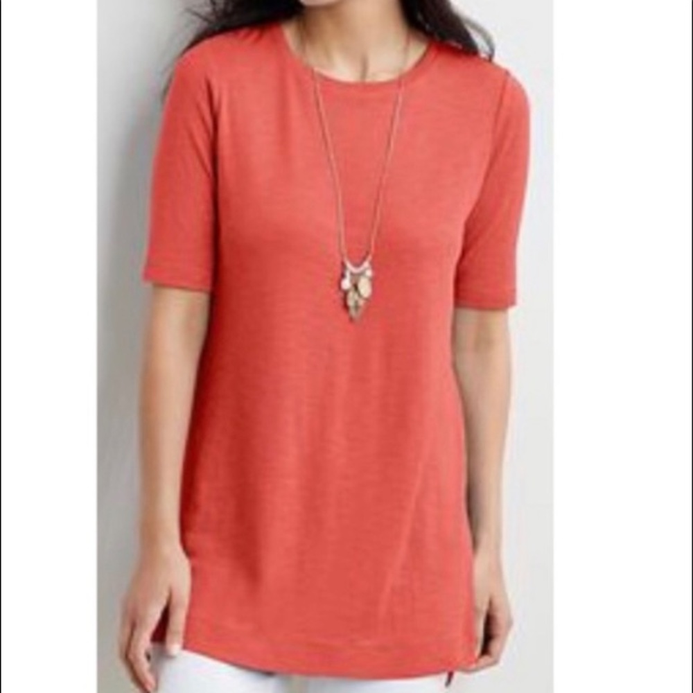 J Jill Pima Shirttail Tunic Coral Medium